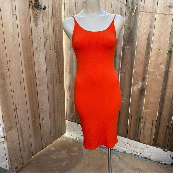 H&M orange ribbed midi dress size small - Picture 7 of 11